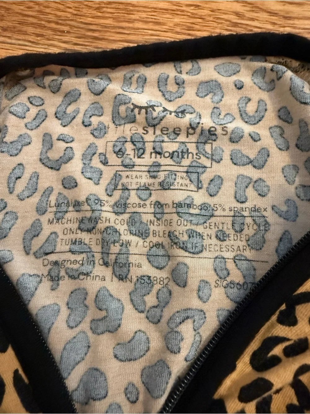 Little Sleepies Pajama Zippies with Leopard Print Size 6-12 Months